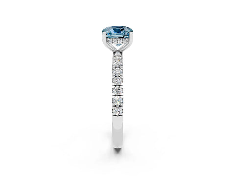 White gold Cushion Cut Aquamarine Pave Band Solitaire Ring with Four-Prong Setting_26