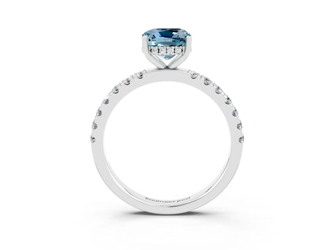 White gold Cushion Cut Aquamarine Pave Band Solitaire Ring with Four-Prong Setting_27