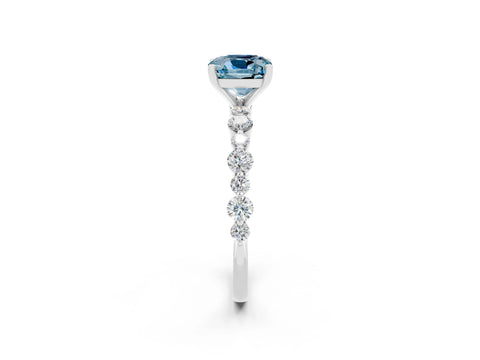 White gold Cushion Cut Aquamarine Prong Set Engagement Ring with Pavé Band_2