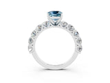 White gold Cushion Cut Aquamarine Prong Setting with Side Stones on a Pave Band_3