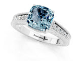 White gold Cushion Cut Aquamarine Ring with Milgrain Pavé Band and Four-Prong Setting_13