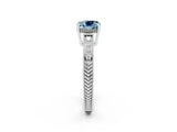 White gold Cushion Cut Aquamarine Ring with Milgrain Pavé Band and Four-Prong Setting_14