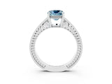 White gold Cushion Cut Aquamarine Ring with Milgrain Pavé Band and Four-Prong Setting_15