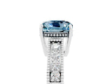 White gold Cushion Cut Aquamarine Ring with Milgrain Pavé Band and Four-Prong Setting_17