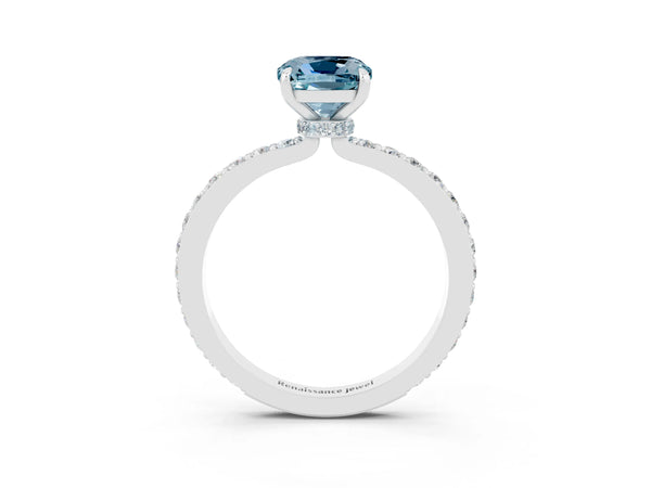 Platinum Cushion Cut Aquamarine Pavé Engagement Ring with Round  Accents and Prong Setting