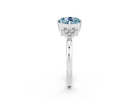 White gold Cushion Cut Aquamarine Ring with Side Stones and Four-Prong Setting_38