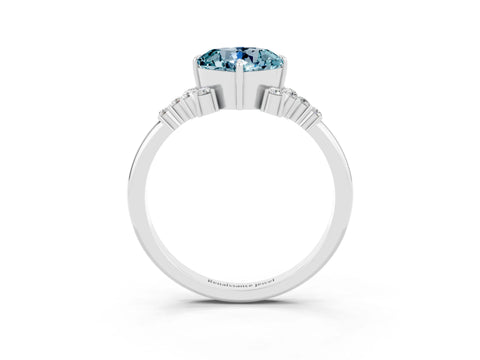 White gold Cushion Cut Aquamarine Ring with Side Stones and Four-Prong Setting_39