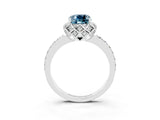White gold Cushion Cut Aquamarine Scalloped Halo Engagement Ring with Round Shared Prong Band_27