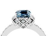 White gold Cushion Cut Aquamarine Scalloped Halo Engagement Ring with Round Shared Prong Band_28