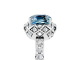 White gold Cushion Cut Aquamarine Scalloped Halo Engagement Ring with Round Shared Prong Band_29