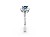 White gold Cushion Cut Aquamarine Scalloped Halo Engagement Ring with Round Shared Prong Band_38