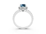 White gold Cushion Cut Aquamarine Scalloped Halo Engagement Ring with Round Shared Prong Band_39
