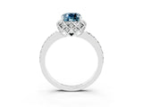 White gold Cushion Cut Aquamarine Scalloped Halo Engagement Ring with Round Shared Prong Band_51