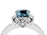 White gold Cushion Cut Aquamarine Scalloped Halo Engagement Ring with Round Shared Prong Band_52