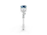 White gold Cushion Cut Aquamarine Scattered Round Accent Ring with Prong Setting_38