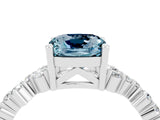 White gold Cushion Cut Aquamarine Scattered Round Accent Ring with Prong Setting_40