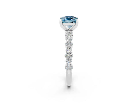 White gold Cushion Cut Aquamarine Side Stone Solitaire Ring with Round  and Four-Prong Setting_50
