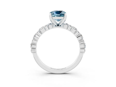 White gold Cushion Cut Aquamarine Side Stone Solitaire Ring with Round  and Four-Prong Setting_51