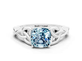White gold Cushion Cut Aquamarine Solitaire Celtic Knot Ring with Four-Prong Setting_12