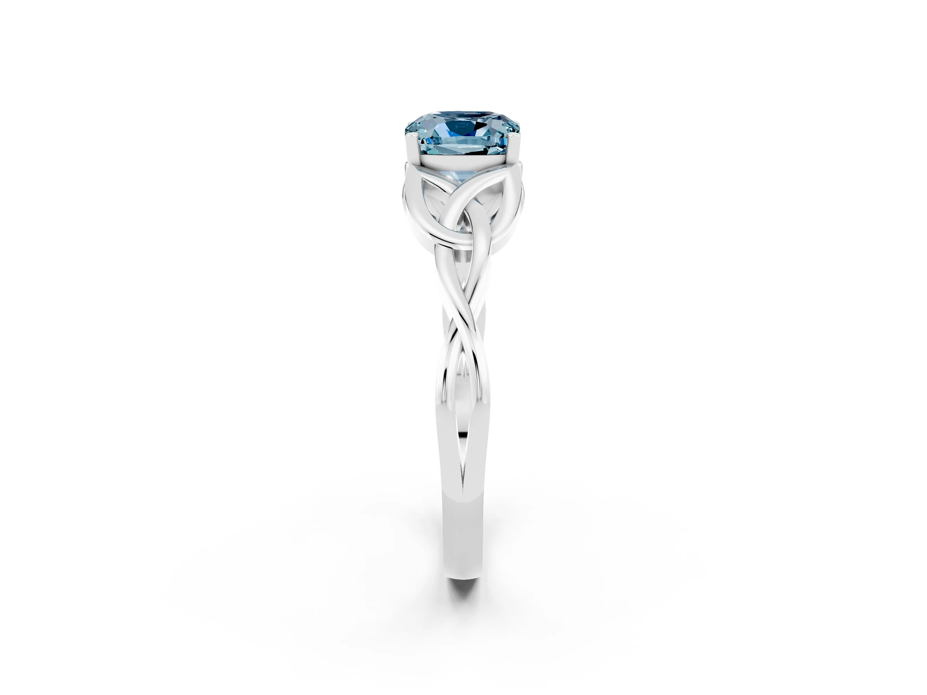 White gold Cushion Cut Aquamarine Solitaire Celtic Knot Ring with Four-Prong Setting_14