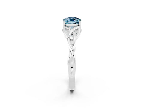 White gold Cushion Cut Aquamarine Solitaire Celtic Knot Ring with Four-Prong Setting_14