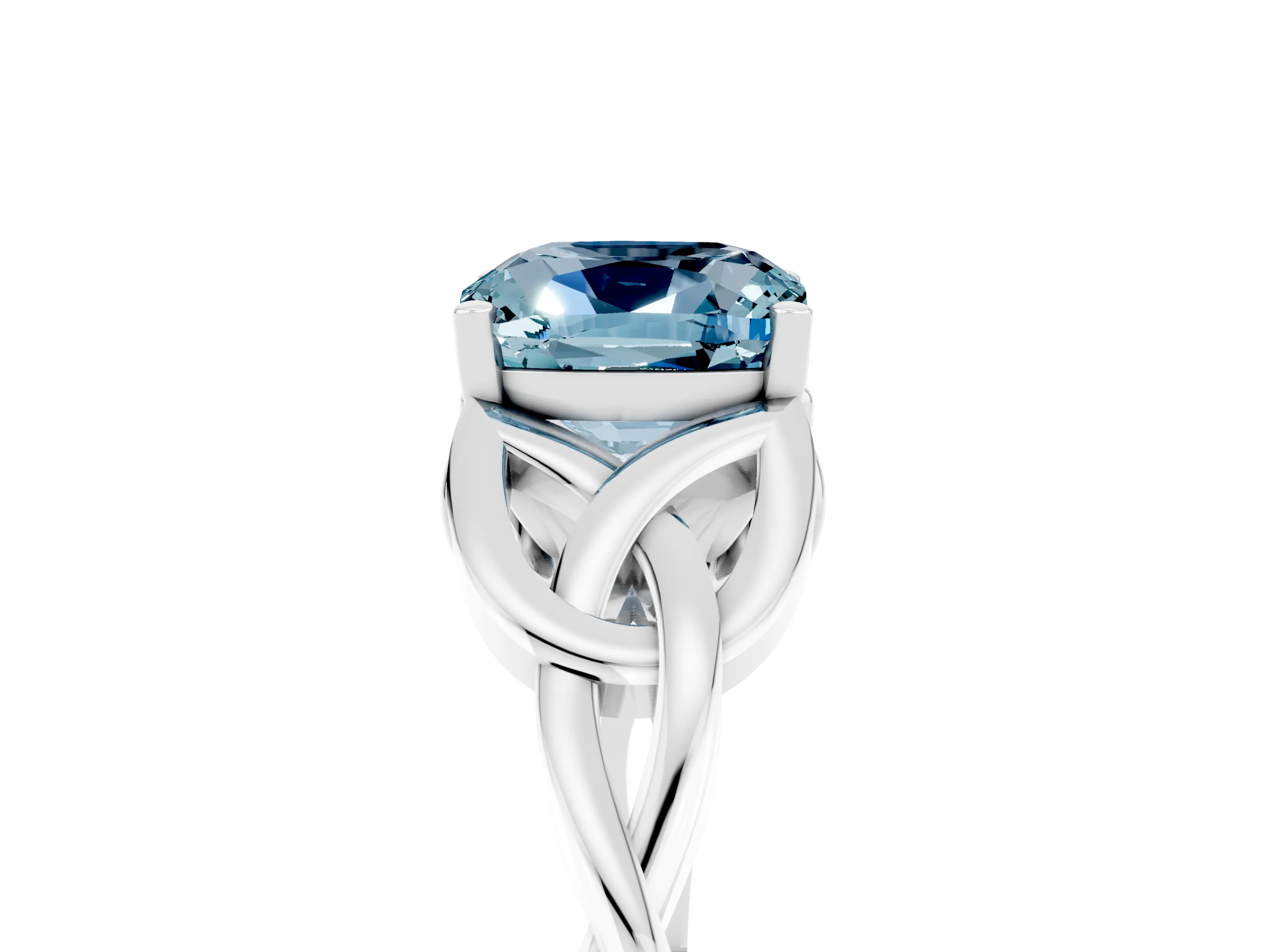 White gold Cushion Cut Aquamarine Solitaire Celtic Knot Ring with Four-Prong Setting_17