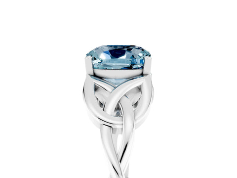 White gold Cushion Cut Aquamarine Solitaire Celtic Knot Ring with Four-Prong Setting_17