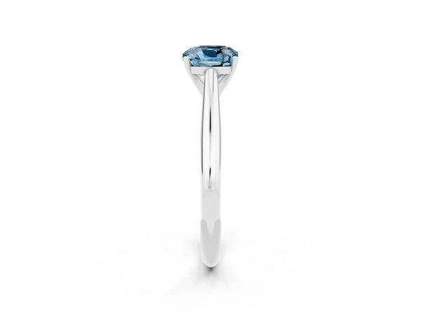Silver Cushion Cut Aquamarine Solitaire Engagement Ring with Cathedral Setting and Four-Prong Mount