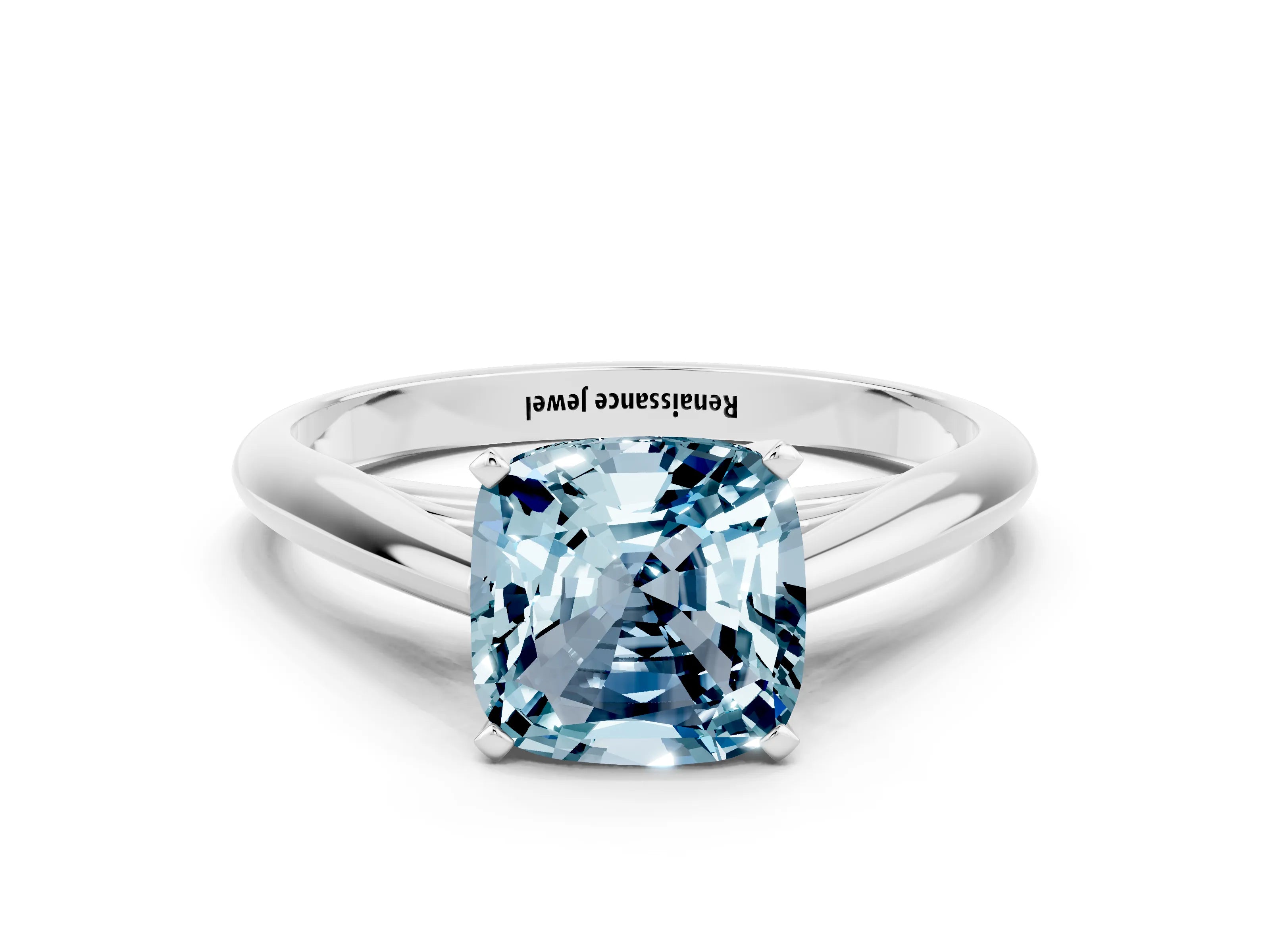 White gold Cushion Cut Aquamarine Solitaire Engagement Ring with Cathedral Setting and Four-Prong Mount_24