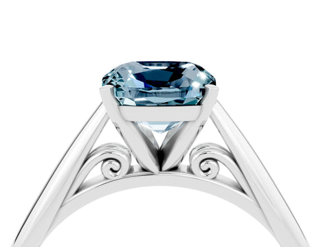 White gold Cushion Cut Aquamarine Solitaire Engagement Ring with Cathedral Setting and Four-Prong Mount_28