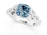 White gold Cushion Cut Aquamarine Solitaire Engagement Ring with Celtic Knot Band and Four-Prong Setting_1