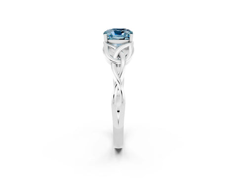 White gold Cushion Cut Aquamarine Solitaire Engagement Ring with Celtic Knot Band and Four-Prong Setting_2