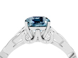 White gold Cushion Cut Aquamarine Solitaire Engagement Ring with Celtic Knot Band and Four-Prong Setting_4