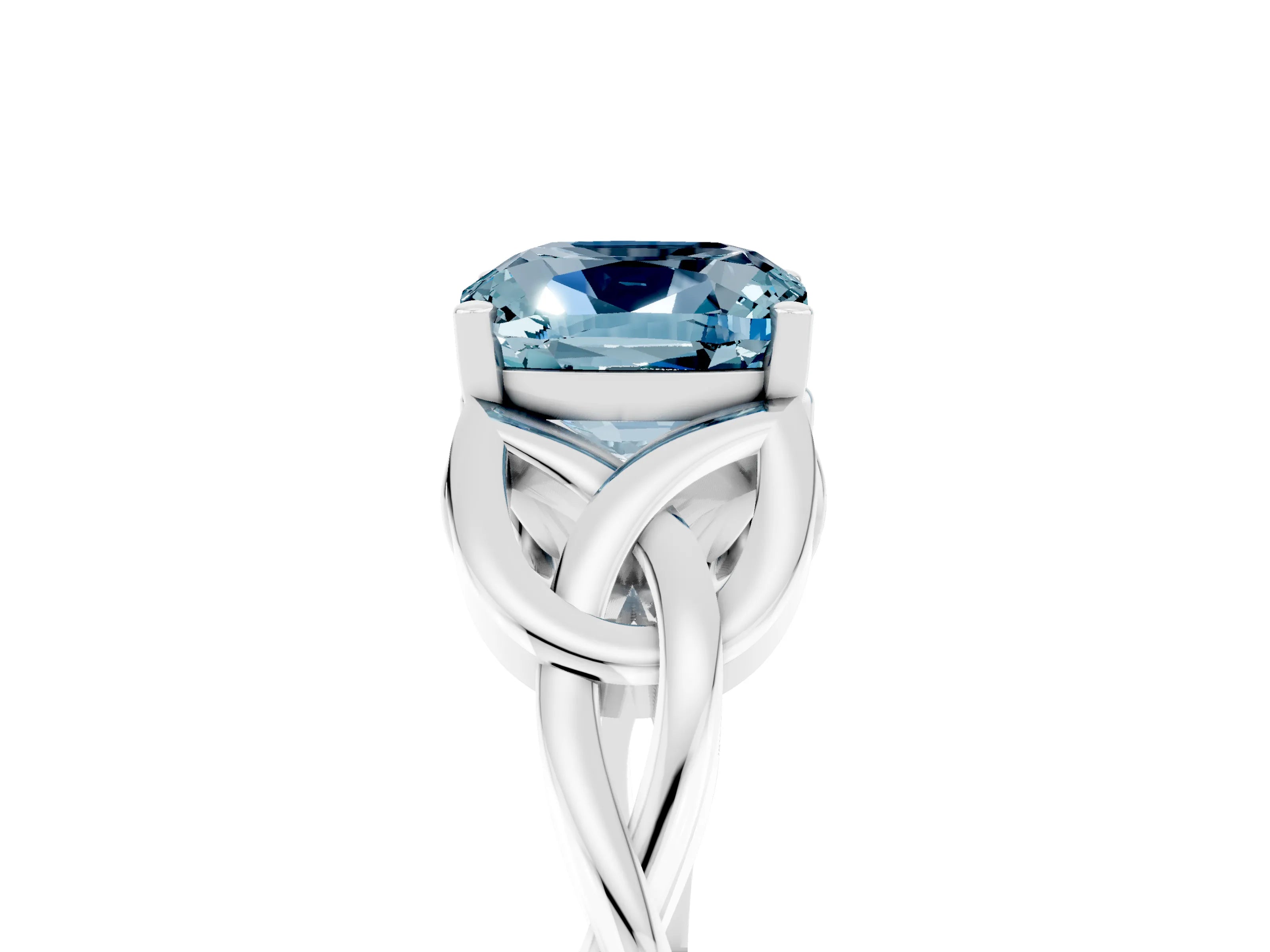 White gold Cushion Cut Aquamarine Solitaire Engagement Ring with Celtic Knot Band and Four-Prong Setting_5