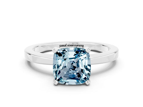 White gold Cushion Cut Aquamarine Solitaire Engagement Ring with Classic Band and Four-Prong Setting_24