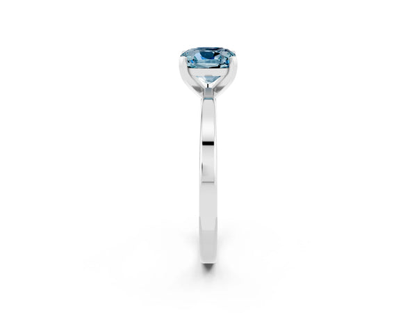 Platinum Cushion Cut Aquamarine Solitaire Engagement Ring with Classic Band and Four-Prong Setting