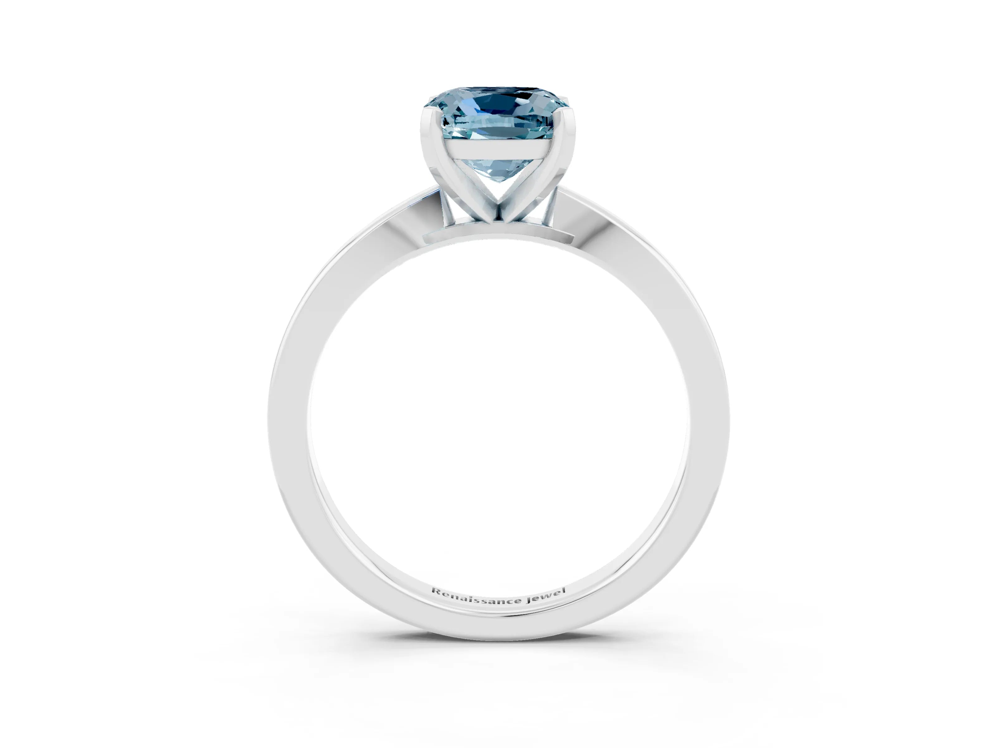 White gold Cushion Cut Aquamarine Solitaire Engagement Ring with Classic Band and Four-Prong Setting_27