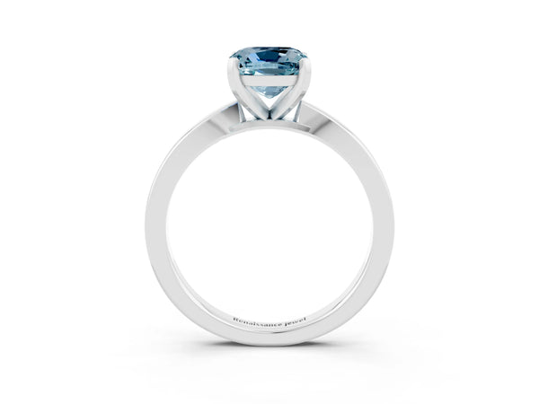 White gold Cushion Cut Aquamarine Solitaire Engagement Ring with Classic Band and Four-Prong Setting