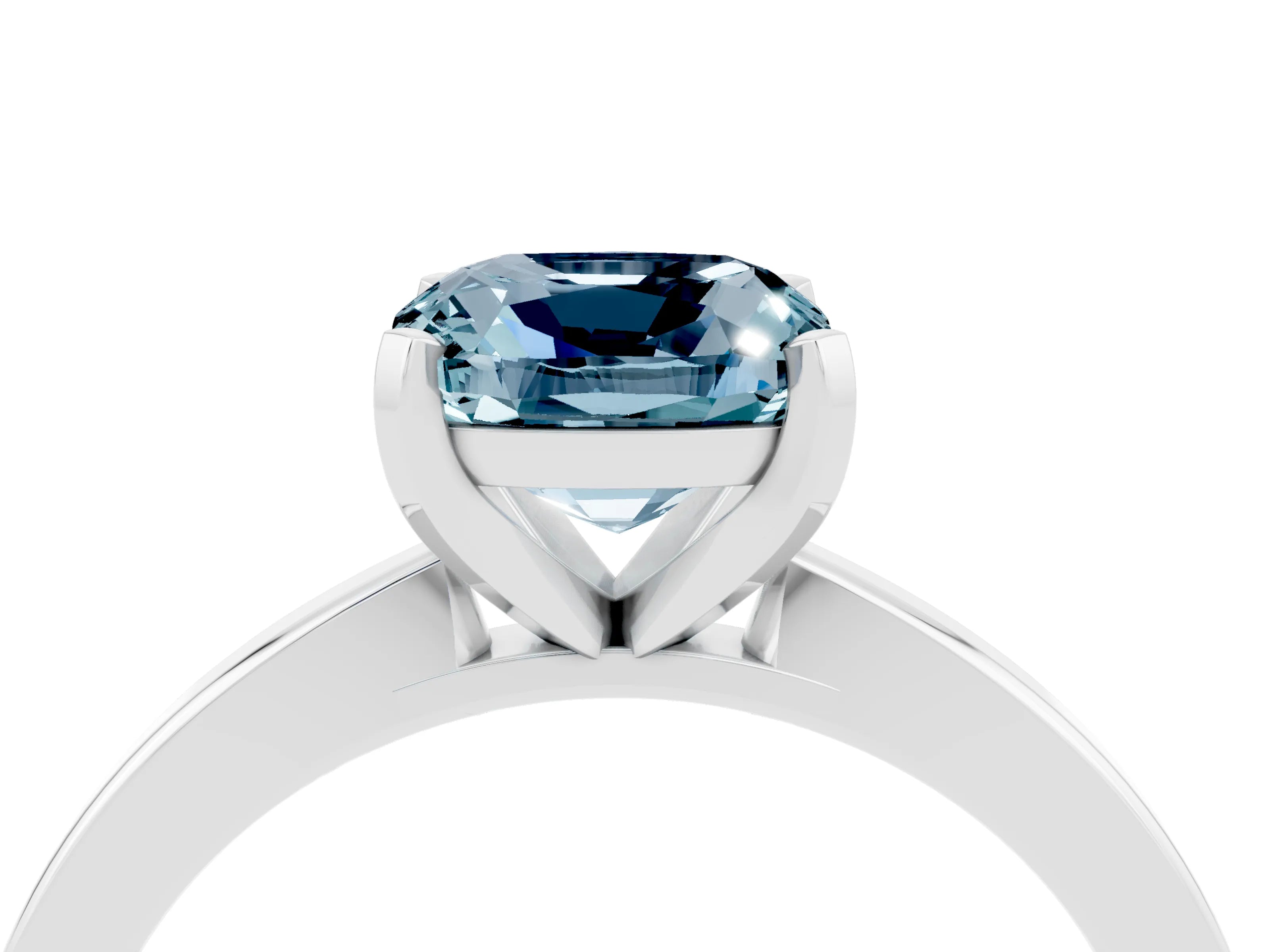 White gold Cushion Cut Aquamarine Solitaire Engagement Ring with Classic Band and Four-Prong Setting_28