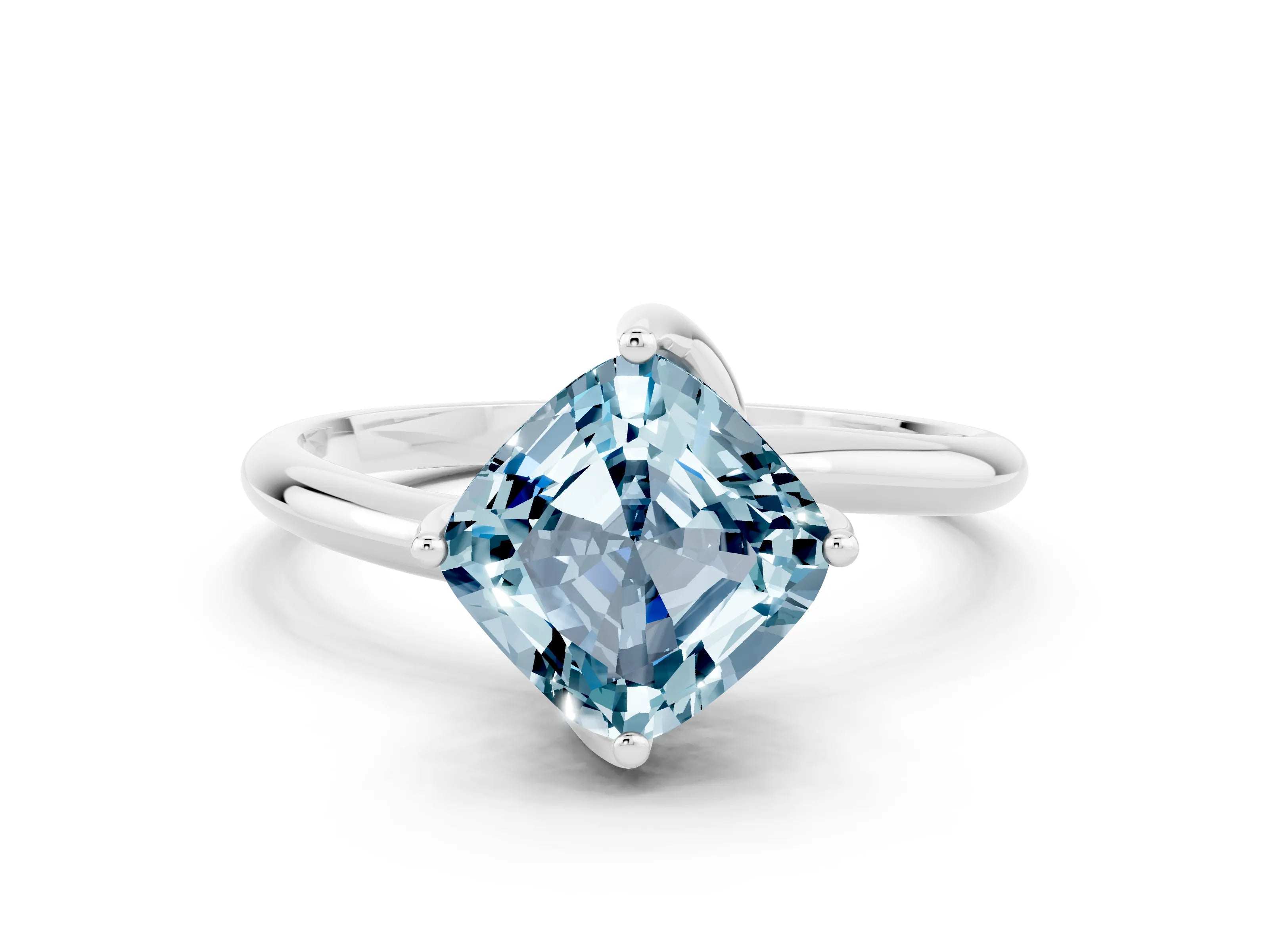 White gold Cushion Cut Aquamarine Solitaire Engagement Ring with Four-Prong Setting and Classic Band_30