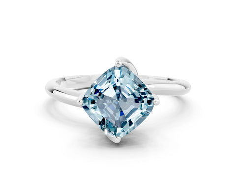 White gold Cushion Cut Aquamarine Solitaire Engagement Ring with Four-Prong Setting and Classic Band_30