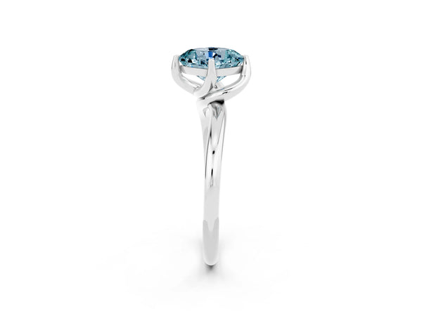Silver Cushion Cut Aquamarine Solitaire Engagement Ring with Four-Prong Setting and Classic Band