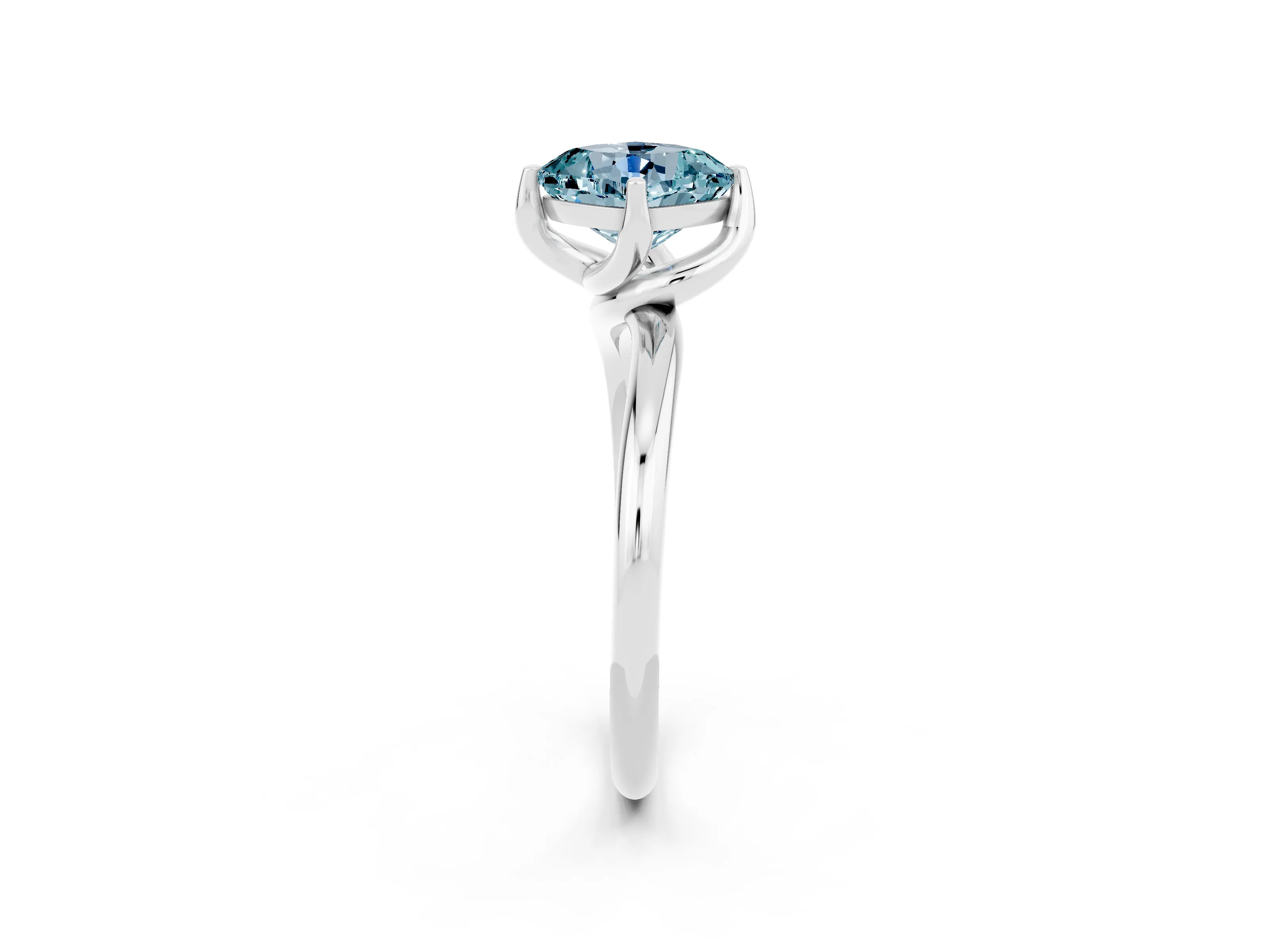 White gold Cushion Cut Aquamarine Solitaire Engagement Ring with Four-Prong Setting and Classic Band_38