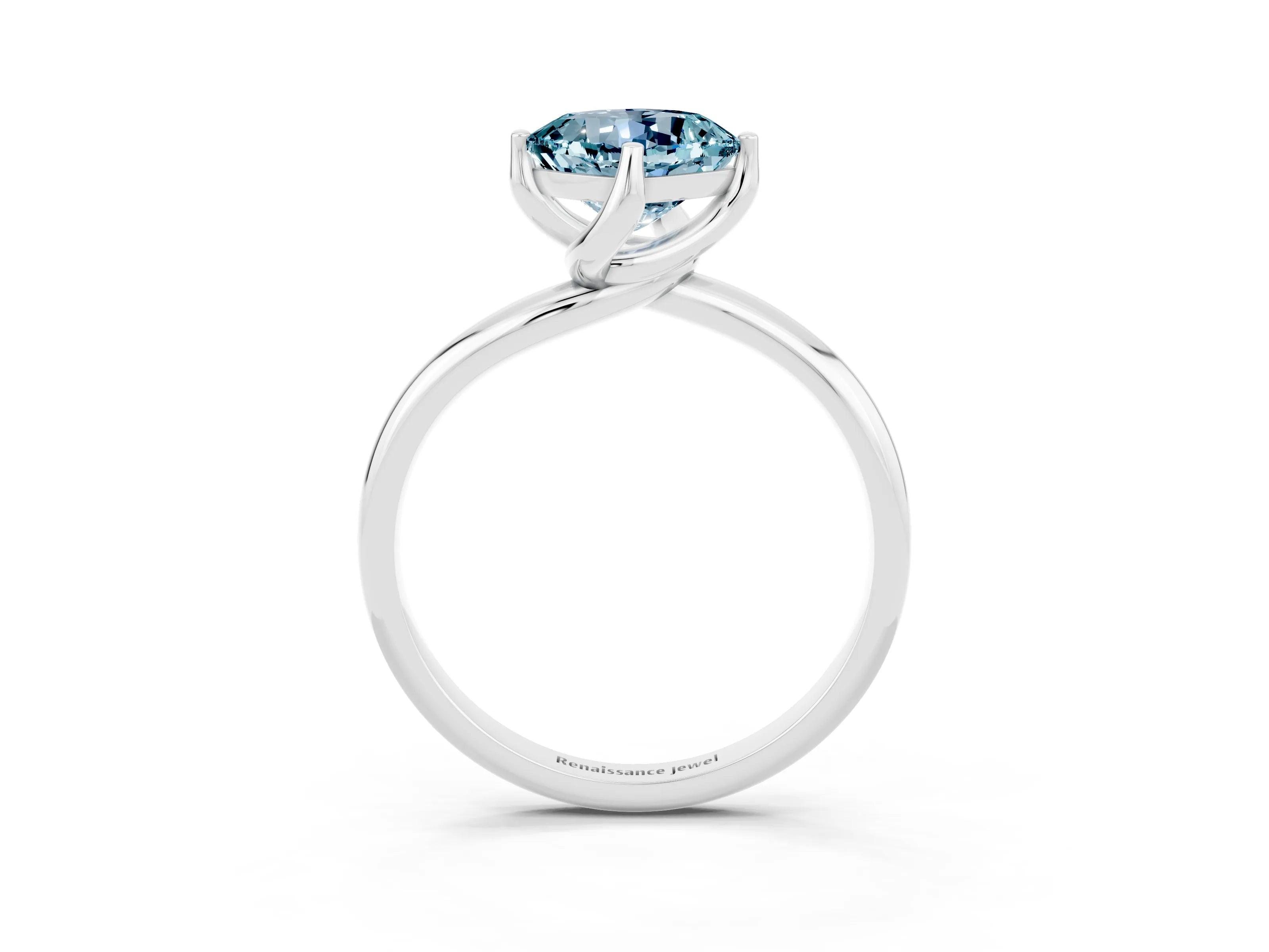 White gold Cushion Cut Aquamarine Solitaire Engagement Ring with Four-Prong Setting and Classic Band_38