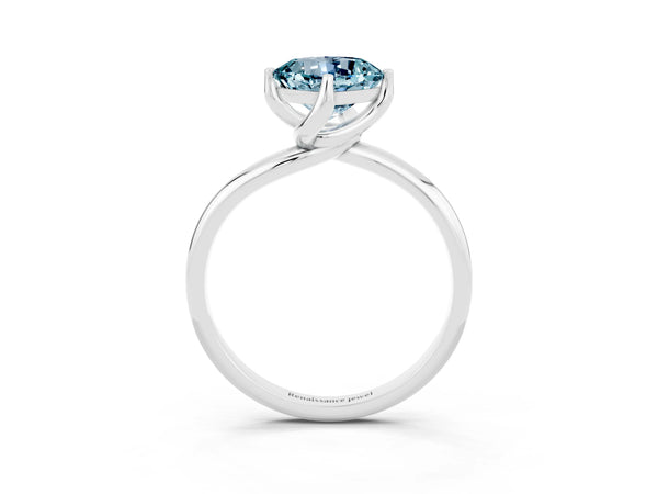 Silver Cushion Cut Aquamarine Solitaire Engagement Ring with Four-Prong Setting and Classic Band