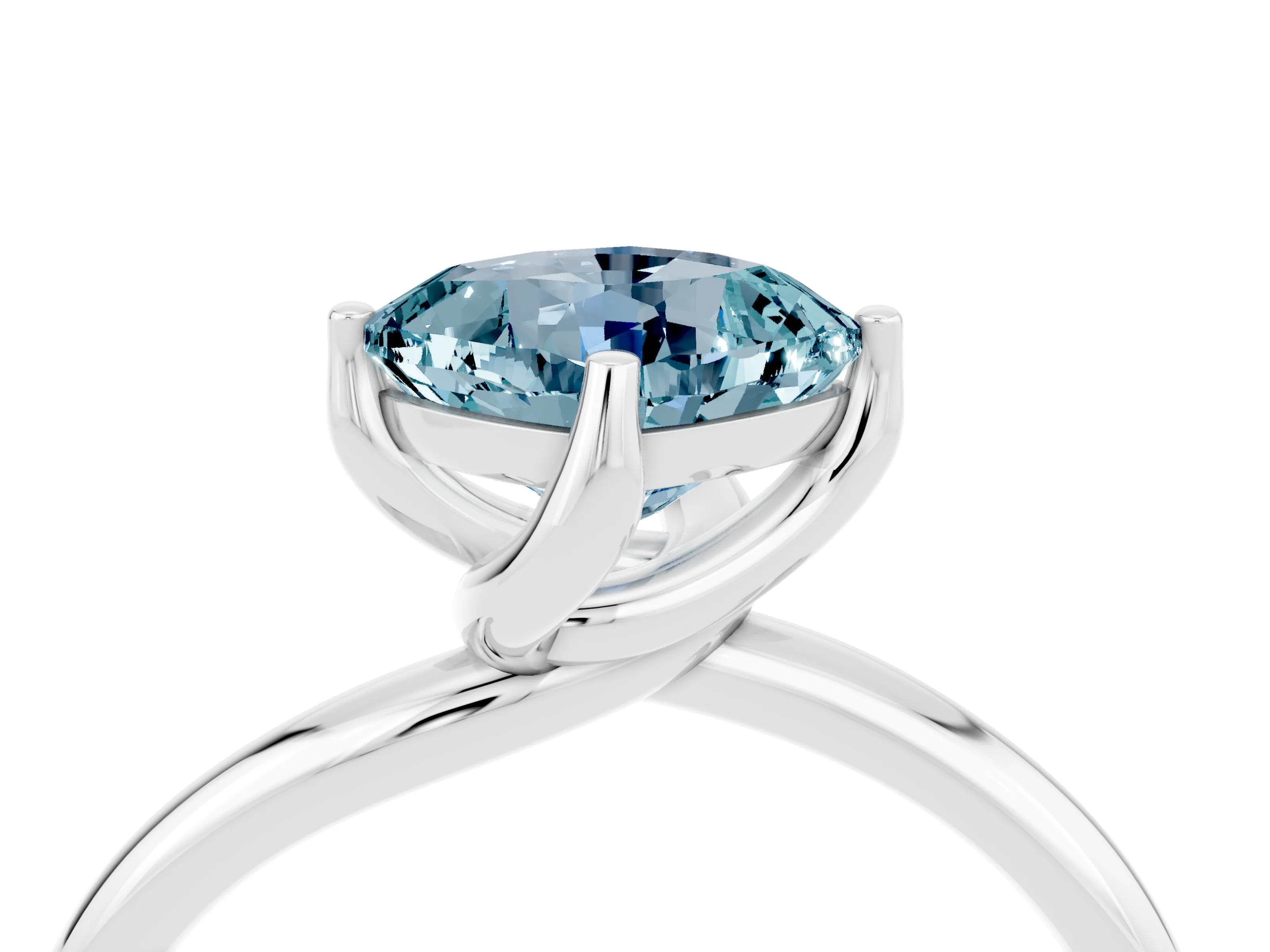 White gold Cushion Cut Aquamarine Solitaire Engagement Ring with Four-Prong Setting and Classic Band_40