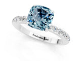 White gold Cushion Cut Aquamarine Solitaire Engagement Ring with Pavé Band and Four-Prong Setting_1