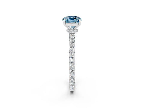 White gold Cushion Cut Aquamarine Solitaire Engagement Ring with Pavé Band and Four-Prong Setting_2