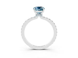 White gold Cushion Cut Aquamarine Solitaire Engagement Ring with Pavé Band and Four-Prong Setting_3