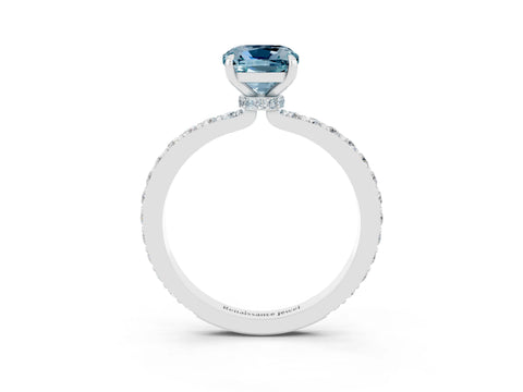 White gold Cushion Cut Aquamarine Solitaire Engagement Ring with Pavé Band and Four-Prong Setting_3